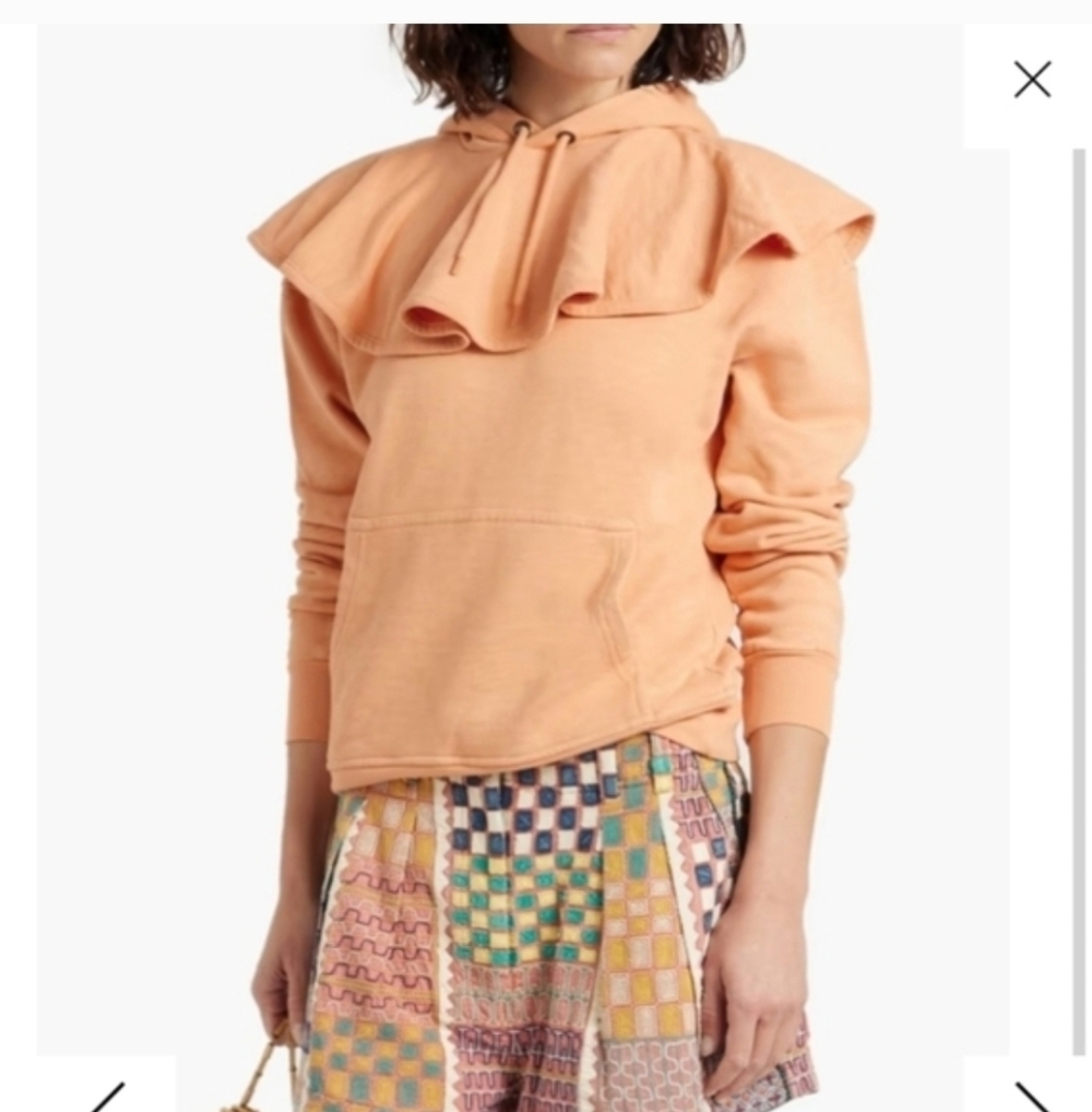 NWT Ulla Johnson Coral Lolla Ruffle-collar Hoodie in Cotton-fleece Sz S $330